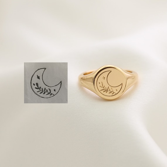 Goldesmiths - 22k Laser Engraved Gold Ring with Name Initial Alphabet