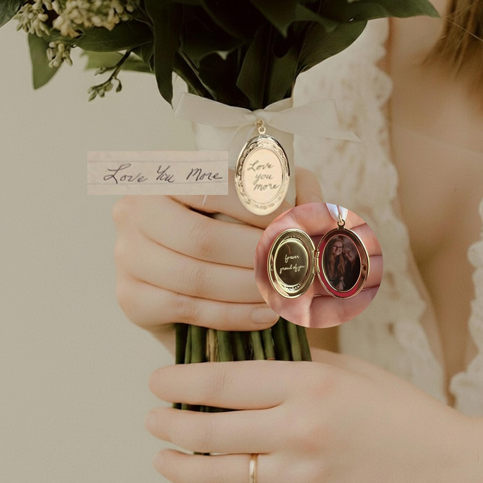 Bridal Bouquet Personalized Handwriting Locket Charm • Custom Engraved ...