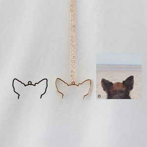 Custom Dog Ears Outline Necklace - Personalized Pet Jewelry - Animal Silhouette Pendant- Unique Dog Lover Gift - Memorial Pet Portrait Gift