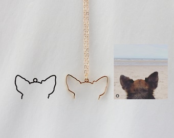 Aangepaste hond oren overzicht ketting - gepersonaliseerde huisdier sieraden - dierlijke silhouet hanger - unieke hondenliefhebber cadeau - Memorial huisdier portret cadeau