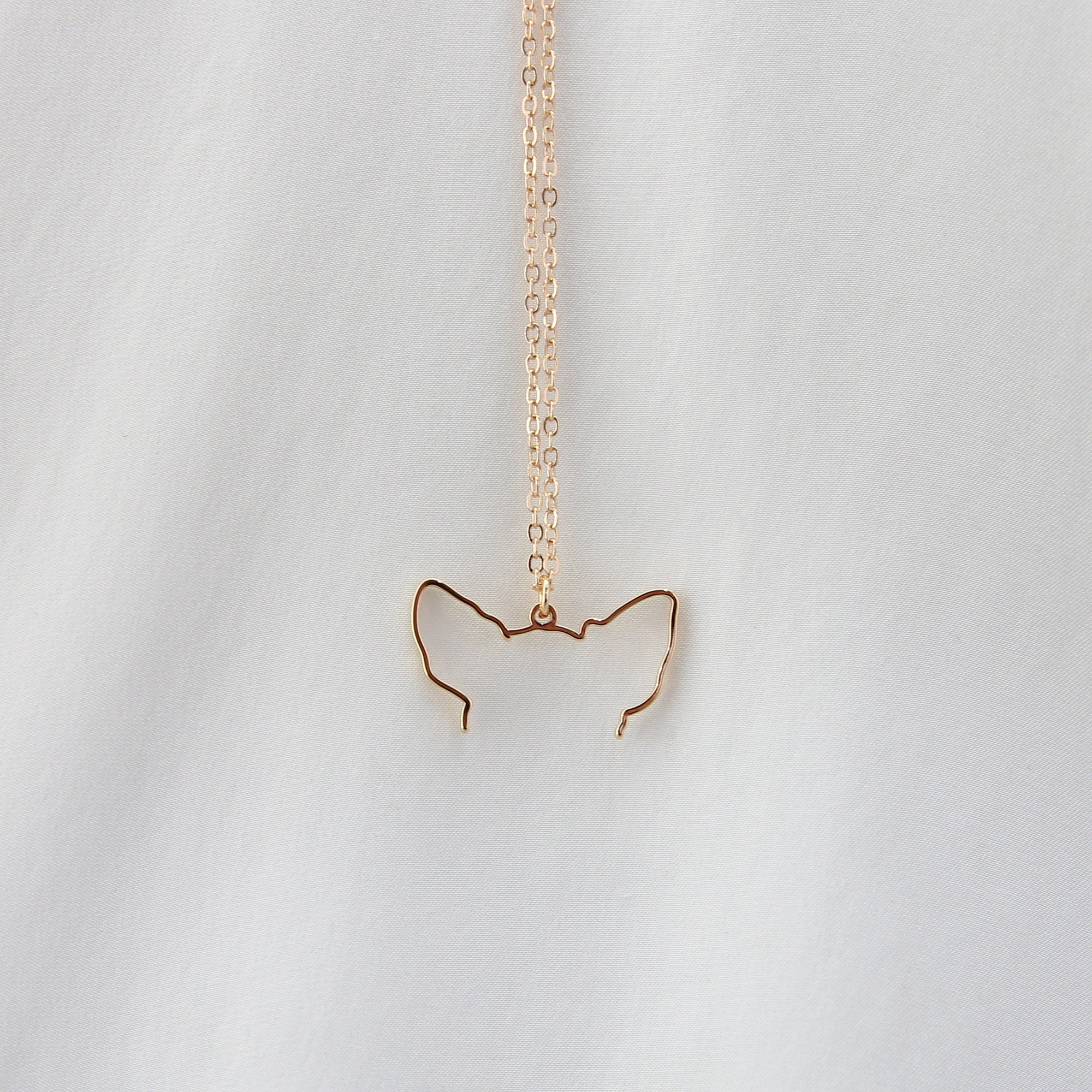 Custom Dog Ears Outline Necklace - Personalized Pet Jewelry - Animal Silhouette Pendant- Unique Dog Lover Gift - Memorial Pet Portrait Gift