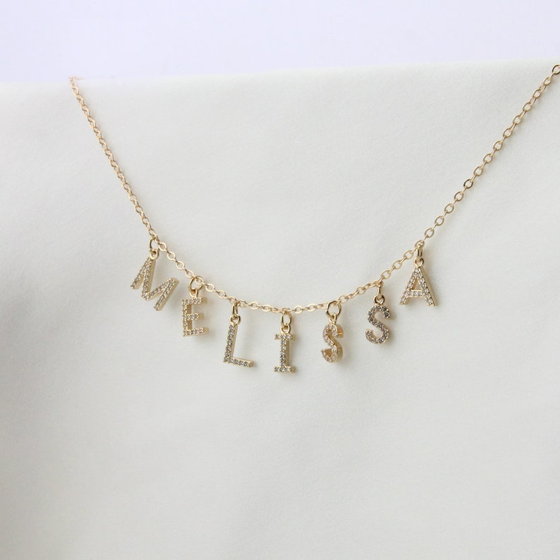 Custom Pave Necklace,Personalized Cubic Zircon Name Necklace,Gold Choker Initial Letter Jewelry for Women Girls image 3