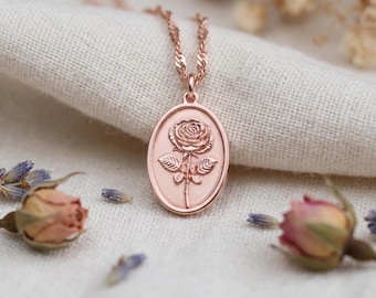 Custom 3D Relief Birth Flower Necklace, Personalized Botanical Pendant, Birth Month Keepsake Gift