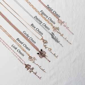 Collana con nome personalizzato con fiore di nascita, regalo di gioielli floreali personalizzati per lei, regalo di compleanno fatto a mano, regalo da damigella d'onore per la festa della mamma immagine 2