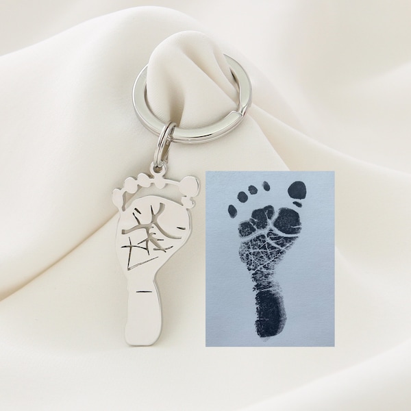 Actual Footprints Keychain,Personalized Handprint Keychain,Custom Baby Footprints Keychain,Meaningful Mother's Day Gifts
