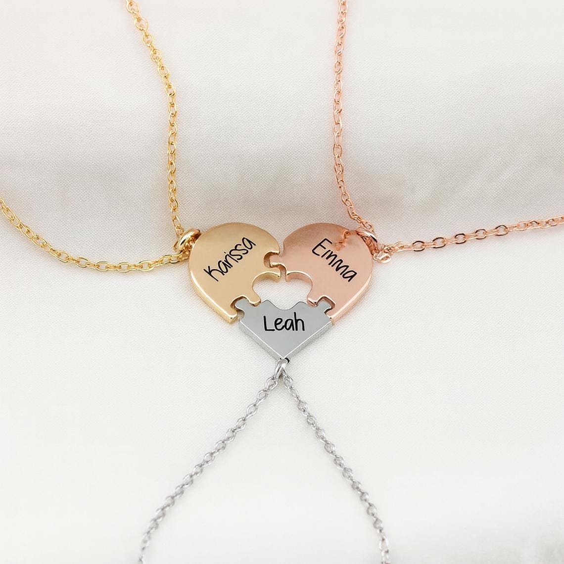 SAUTRV Best Friends Forever and Ever - Collana con ciondolo a forma di cuore spezzato, set composto da tre o quattro pezzi, con perle, Metallo, Nessuna pietra preziosa