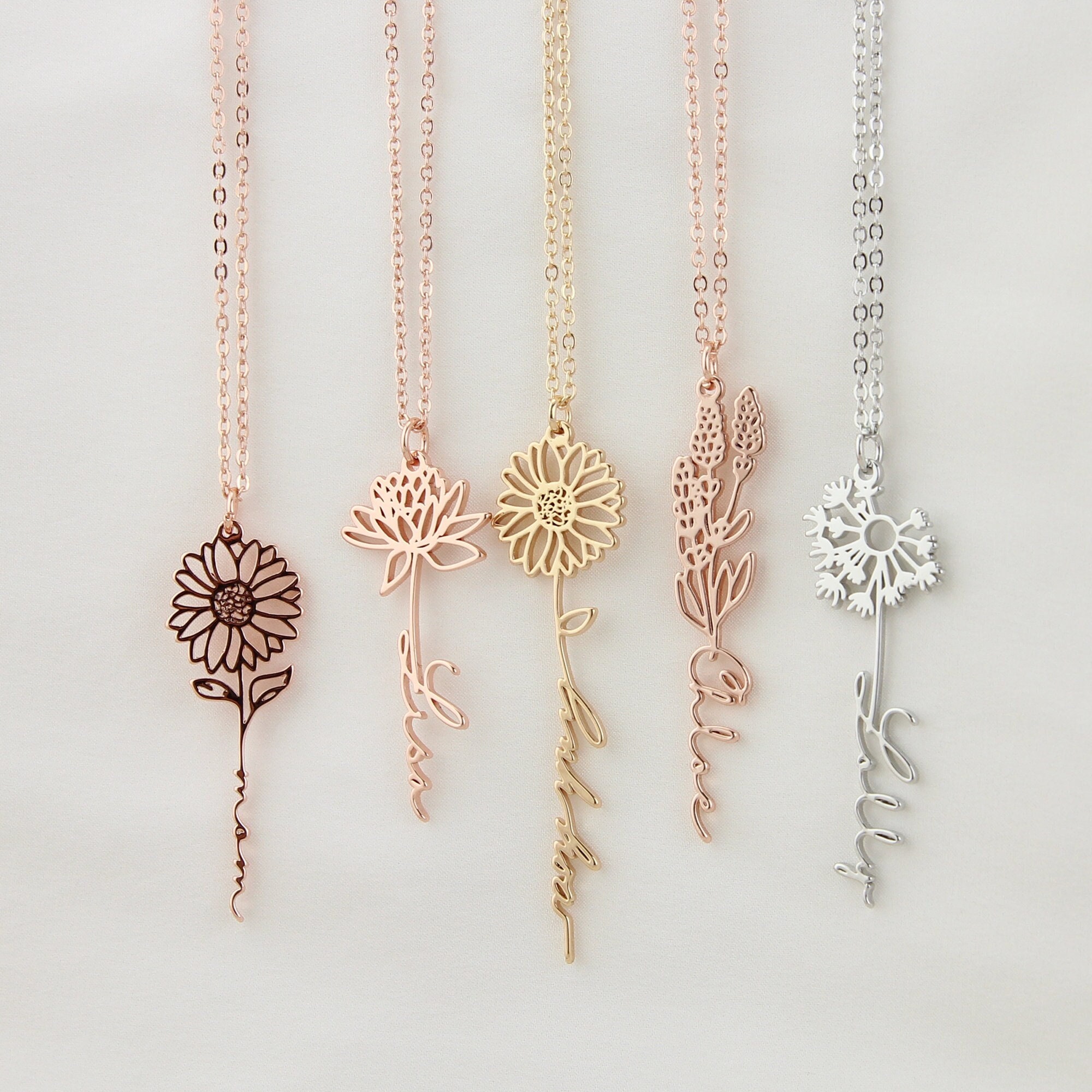 Collar con nombre personalizado de flor de nacimiento, collar floral personalizado, regalo del día de la madre, regalo de Navidad para ella/mamá, regalos conmemorativos de damas de honor