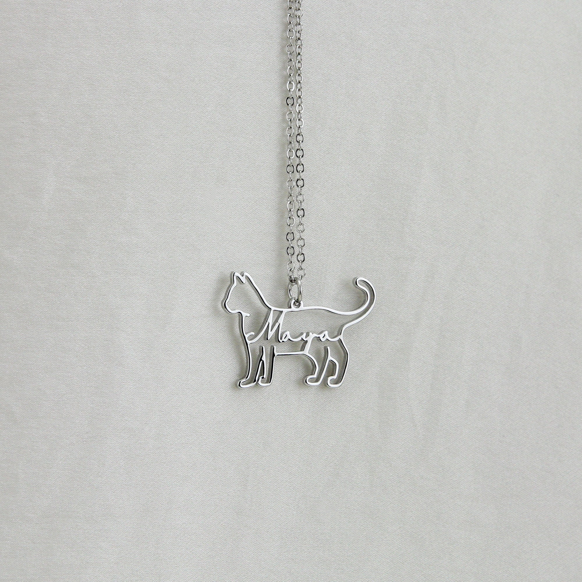 Aangepaste kat ketting met naam, gepersonaliseerde kat Memorial geschenk, kat silhouet ketting, cadeau voor kinderen huisdier verlies van kat - België