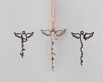 Custom Name Necklace with Angel Wings, Personalized Necklace Jewelry with name, Memorial Gift for Loss of Mother, Christmas Gift for Her