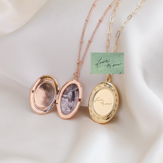 Custom Handwriting Locket Necklace - Personalized Engraved Locket Necklaces with photo - Memory Actual Signature Jewelry - Gift for Her