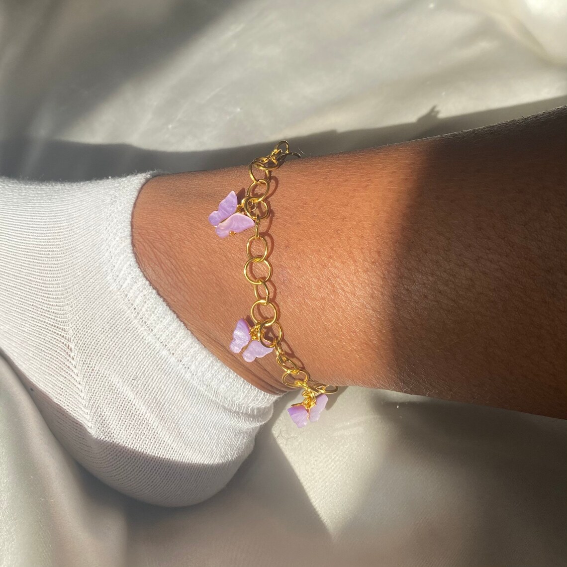 gold plated butterfly anklet