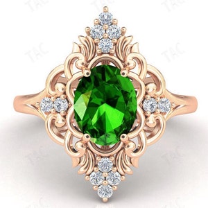 Green Tsavorite Garnet Engagement Ring 14k Gold Tsavorite Garnet Wedding Promise Ring Oval Cut Vintage Bridal Anniversary Ring For Women