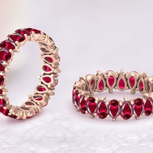Ruby Wedding Band Full Eternity Engagement Band 14k Rose Gold Unique Ruby Bridal Band Vintage Ruby Art Deco Band For Women Anniversary Band