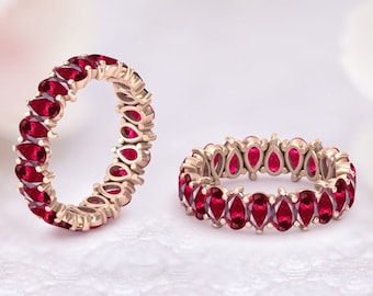 Ruby Wedding Band Full Eternity Engagement Band 14k Rose Gold Unique Ruby Bridal Band Vintage Ruby Art Deco Band For Women Anniversary Band