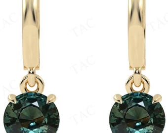 Kleur veranderende groenblauw saffieroorbellen voor vrouwen 14K gouden teal saffier bruiloft oorbellen minimalistische Huggie Hoop groen blauwe edelsteen oorbellen