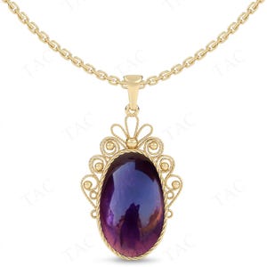 Antique Amethyst Gemstone Pendant For Women 14K Gold Amethyst Art Deco Wedding Pendant Unique Filigree Design Statement Pendant For Women