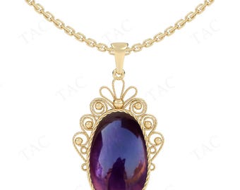 Antique Amethyst Gemstone Pendant For Women 14K Gold Amethyst Art Deco Wedding Pendant Unique Filigree Design Statement Pendant For Women
