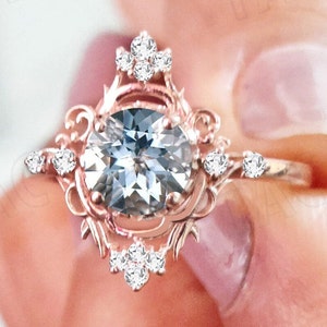 Natural Aquamarine Engagement Ring Vintage Art Deco Aquamarine Wedding Ring 925 Silver Antique Promise Anniversary Ring Unique Bridal Ring