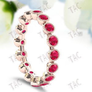 Ruby Engagement Band Red Gemstone Band 14k Rose Gold Ruby Unique Wedding Band Round Cut Full Eternity Bridal Band For Women Anniversary Gift