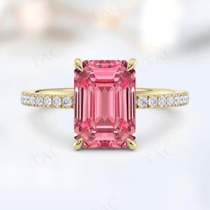 Hidden Halo Padparadscha Wedding Ring For Women Art Deco Padparadscha Bridal Ring 14K Gold Padparadscha Engagement Ring Anniversary Gift