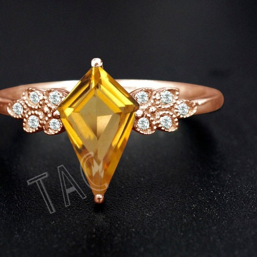 Citrine Engagement Ring Kite Shaped shops Art Deo Wedding Ring Vintage Leaf Style Bridal Ring 925 Sterling Silver Unique Promise Anniversary Ring
