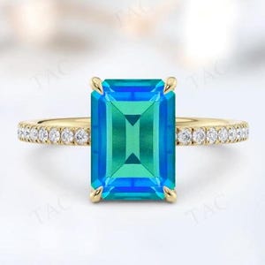 Emerald Cut Peacock Quartz Wedding Ring For Women 925 Silver Hidden Halo Engagement Ring Art Deco Wedding Ring Anniversary Gift For Her