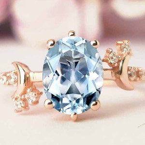 Moon Of My Life Aquamarine Engagement Ring 14k Rose Gold Vintage Wedding Ring Antique Bridal Promise Ring Unique Art Deco Anniversary Ring