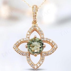 2. Ct Vintage Green Amethyst Pendant For Women Art Deco Floral Style Pendant 925 Silver Amethyst Wedding Pendant Anniversary Gift For Her