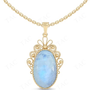 Unique Moonstone Gemstone Pendant For Women 925 Sterling Silver Moonstone Pendant Art Deco Filigree Design Necklace Anniversary Gift For Her