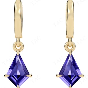 Art Deco Tanzanite Hoop Earrings For Women 14K Gold Tanzanite Minimalist Wedding Earrings Unique Dangle Drop Earrings Women Dainty Earrings