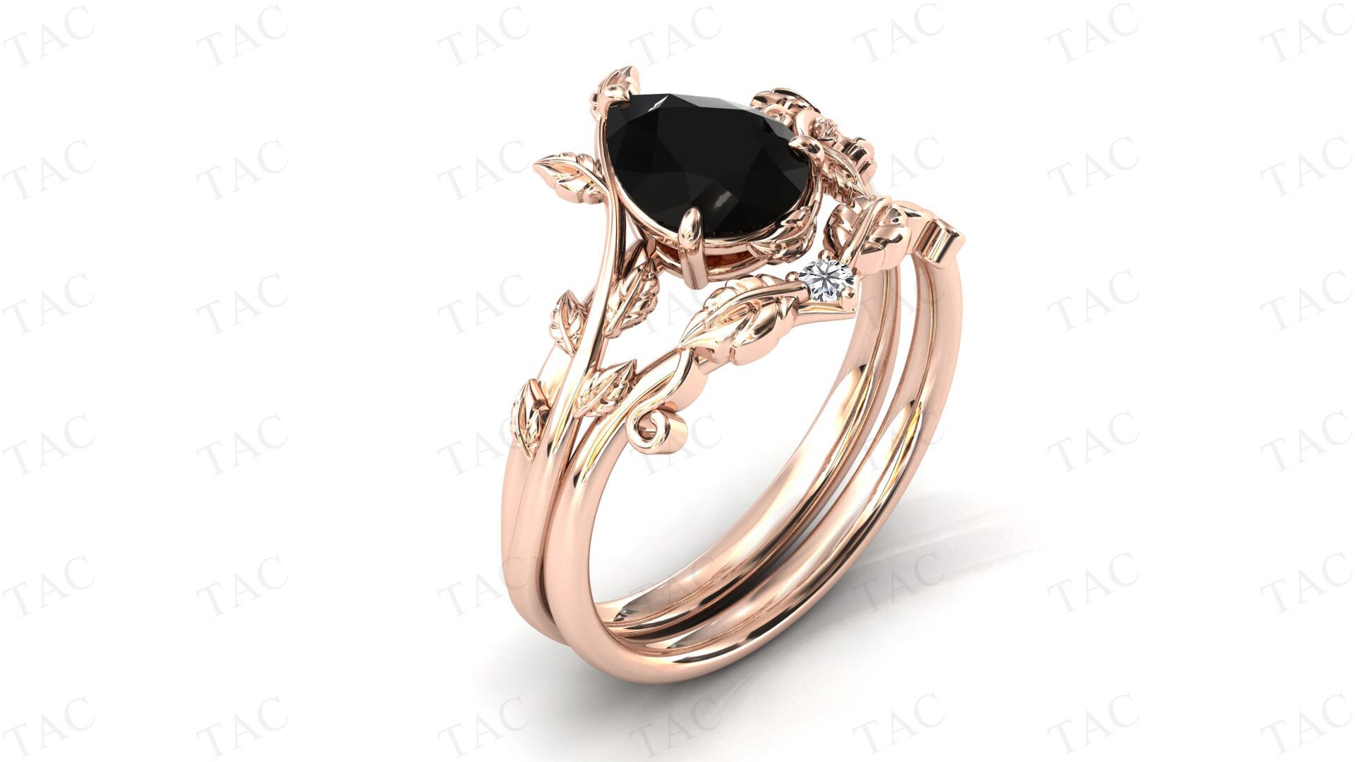 Black Onyx Engagement Ring Set Pear Cut Black Gemstone Wedding - Etsy
