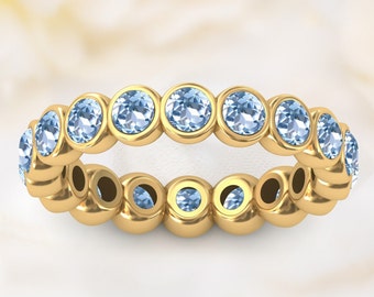 Vintage Aquamarine Engagement Band Unique Wedding Band Full Eternity Aquamarine Band For Women Anniversary Band Aquamarine Promise Bands