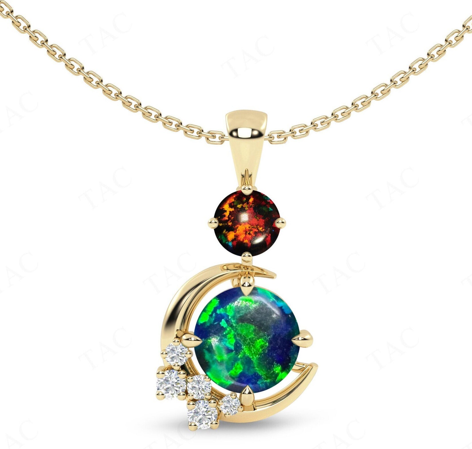 Moon Of My Life Green Opal Pendant For Women Rose Gold Opal Necklace Unique Multi Color Gemstone Pendant Art Deco Wedding Pendant For Her