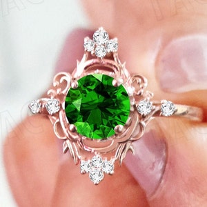Antique Tsavorite Engagement Ring For Women Art Deco Vintage Tsavorite Wedding Ring 14k Gold Tsavorite Bridal Promise Ring Anniversary Gift