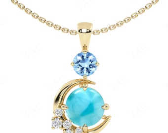 Moon Of My Life Larimar-ketting voor vrouwen 925 zilveren Larimar-statementhanger Unieke veelkleurige edelsteenhanger Verjaardagscadeau voor haar