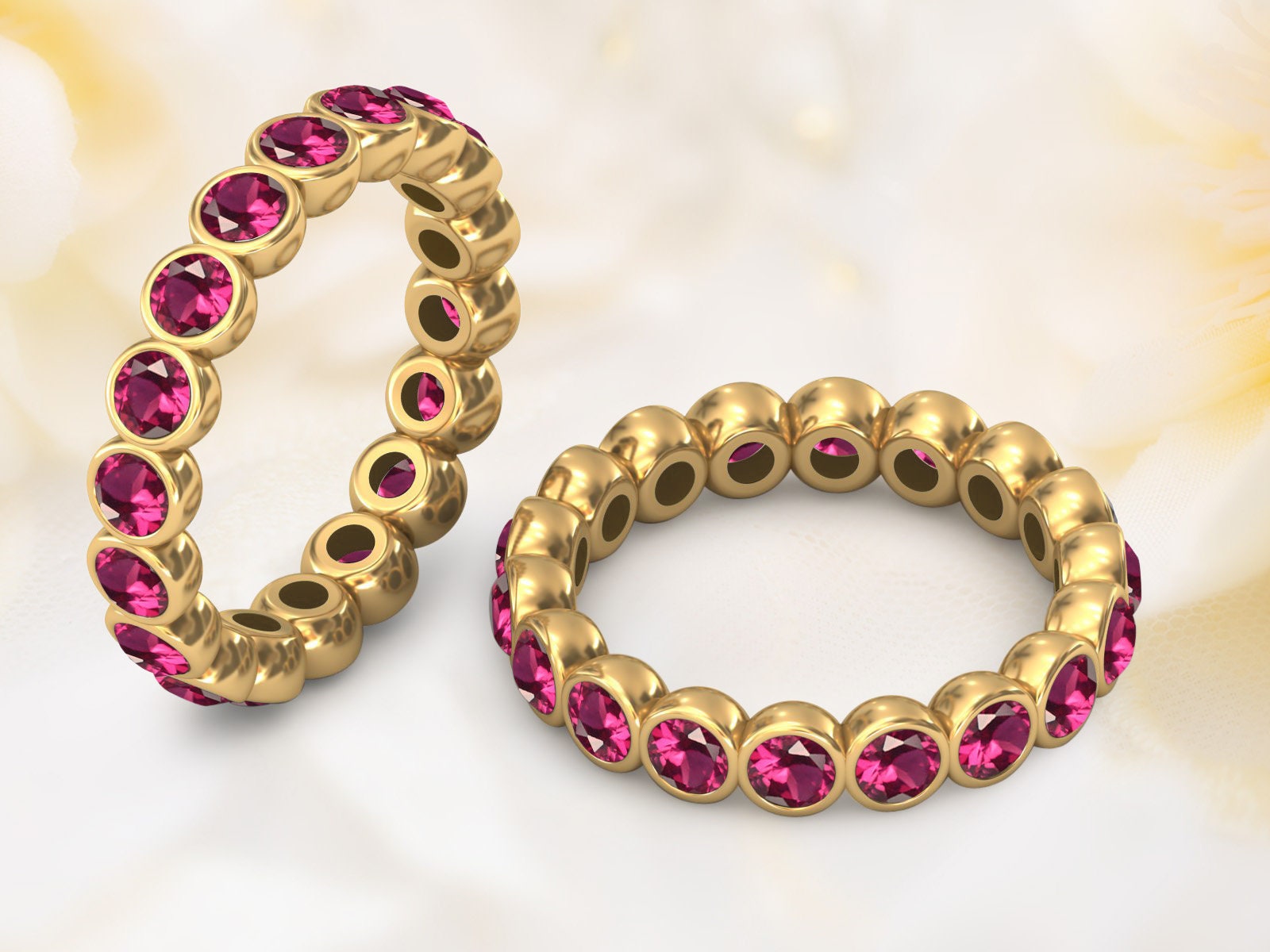 Full Eternity Ruby Wedding Band 14k Gold Unique Ruby Engagement Band ...