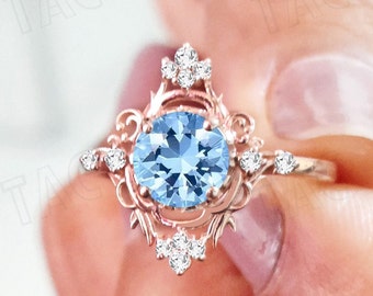 Vintage Sky Blue Topaz Engagement Ring 925 Sterling Silver Antique Topaz Wedding Ring Art Deco Blue Topaz Bridal Anniversary Promise Ring