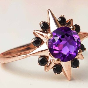 Natural Amethyst Engagement Ring Vintage Art Deco Snowflake Wedding Ring Antique Amethyst Bridal Anniversary Ring Unique Women Promise Ring