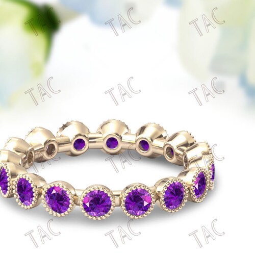 Amethyst Band popular For Women Wedding Band 14k Rose Gold Full Eternity Band Purple Gemstone Band Vintage Engagement Band Unique Anniversary Gift