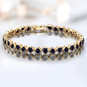 Galaxy Star Blue Sandstone Bracelet For Women Heart Shaped Bezel Set Wedding Bracelet 14K Gold Blue Sandstone Bridal Bracelet Gift For Women
