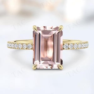 Hidden Halo Morganite Wedding Ring For Women Art Deco Morganite Bridal Ring 925 Silver Morganite Gemstone Ring Unique Promise Ring For Her