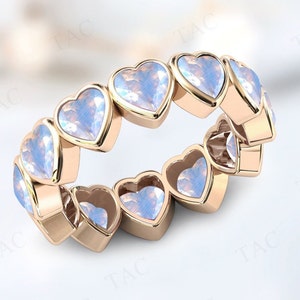 Unique Moonstone Engagement Band For Women 925 Sterling Silver Moonstone Full Eternity Wedding Band Rose Gold Eternity Promise Band For Her