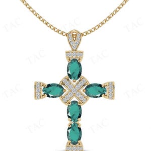 Antique Paraiba Tourmaline Cross Pendant For Her Unique Designer Cross Necklace 925 Silver Green Gemstone Pendant Art Deco Religious Pendant