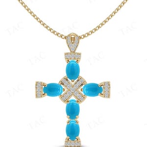 Natural Turquoise Gemstone Cross Pendant For Women 925 Silver Turquoise Religious Pendant Antique Designer Cross Pendant Statement Pendant