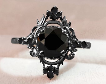 Vintage Zwarte Onyx Verloving Ring 925 Zilver Zwarte Edelsteen Trouwring Voor Vrouwen Art Deco Onyx Antieke Bruidsverjaardag Belofte Ring