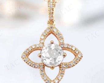 Ciondolo vintage in topazio bianco 2.CT per donna, in argento 925 con topazio bianco, con design floreale in stile Art Déco, ciondolo da sposa unico.