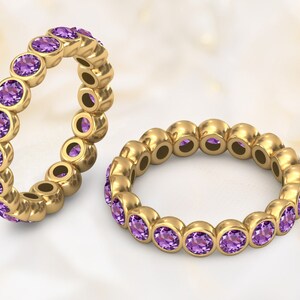 Natural Amethyst Band For Women Wedding Band Vintage Engagement Band 14k Gold Amethyst Full Eternity Band Unique Bridal Promise Band For Her