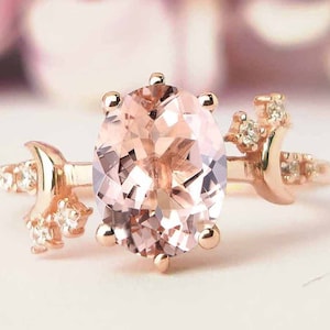 Moon Of My Life Peach Morganite Engagement Ring 14k Gold Vintage Wedding Ring Oval Cut Morganite Bridal Anniversary Ring Unique Promise Ring