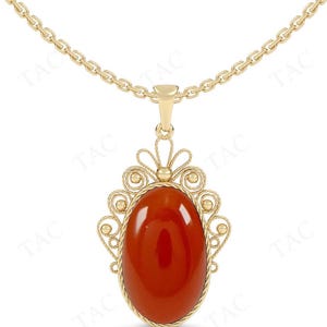 Art Deco Carnelian Pendant For Women Antique Filigree Design Necklace 925 Sterling Silver Statement Pendant Unique Wedding Gift For Her