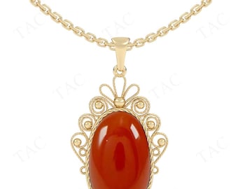 Art Deco Carnelian Pendant For Women Antique Filigree Design Necklace 925 Sterling Silver Statement Pendant Unique Wedding Gift For Her